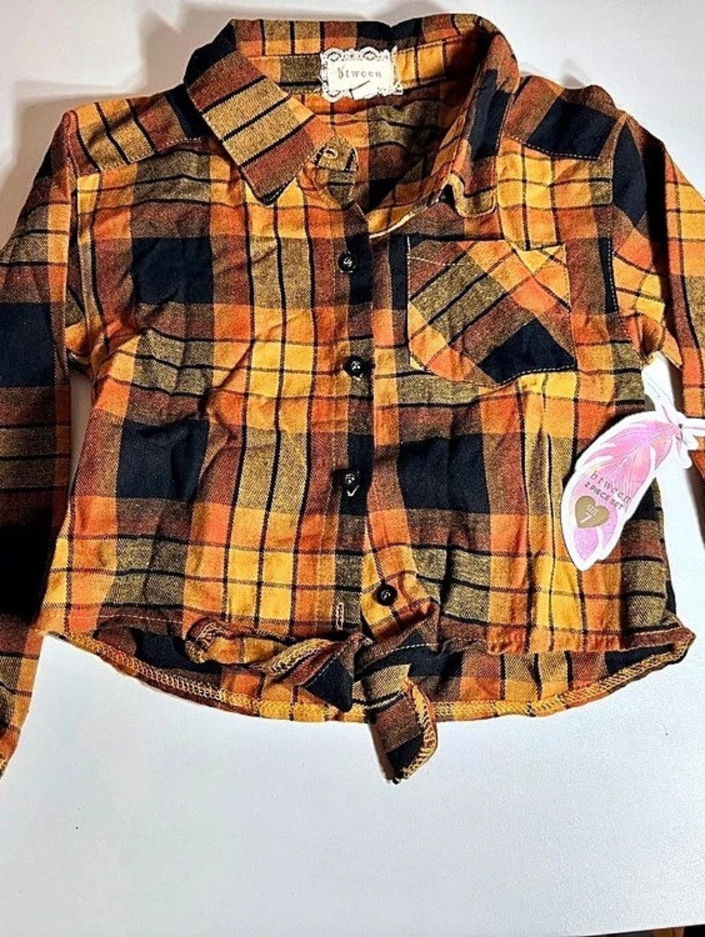 Byer California Plaid Cropped Jacket in Orange & Black Size 7